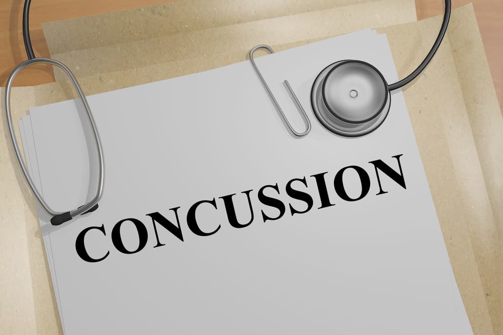 3D illustration of "CONCUSSION" title on medical document